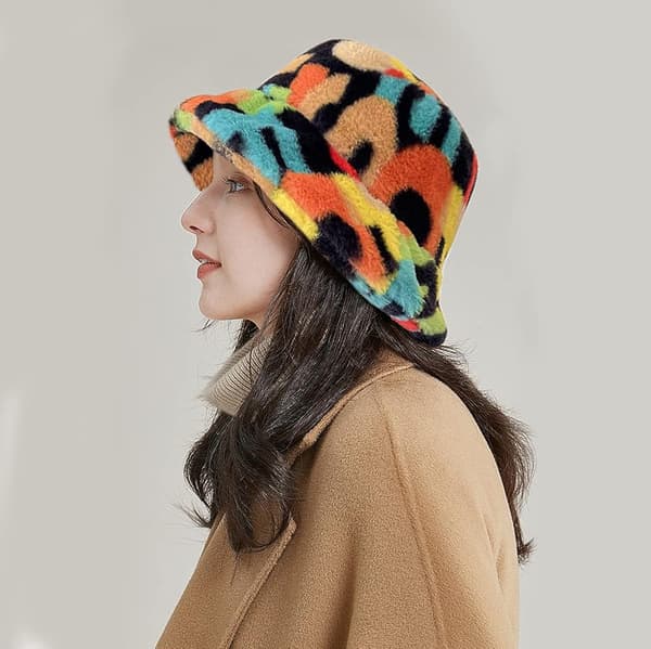 Pälsmössa Fluffig Bucket Hat Vinter Fiskarhatt för Kvinnor Flickor (C