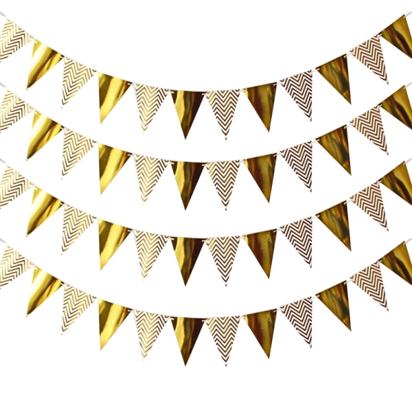 4Set Hot Gold Triangel Flagga Vimpel Banner Bunting Party