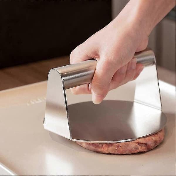 Burgerpresse i rustfritt stål, rund smash burgerpresse med håndtak for flat topp grillmatlaging, grill