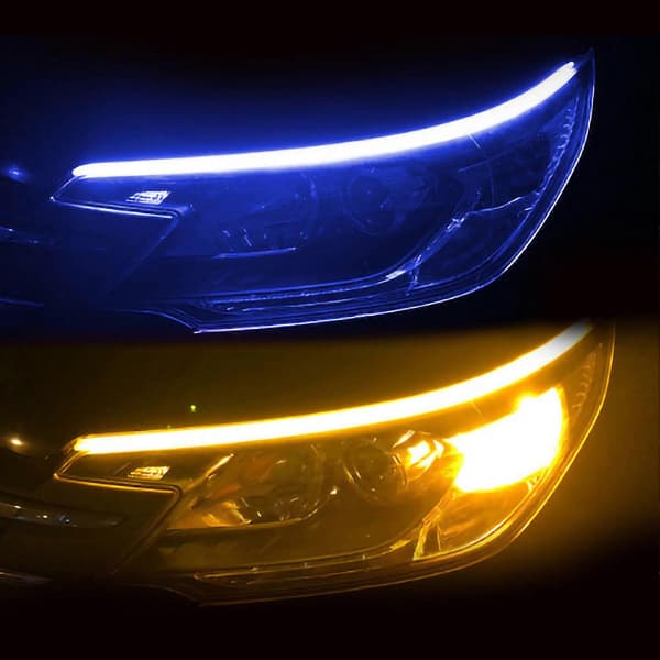 Bilfrontlys Stripelys 60 cm Dobbel Farge Bil Kjøre Blinklys LED Frontlys Stripelys 60 cm Isblå og Gul