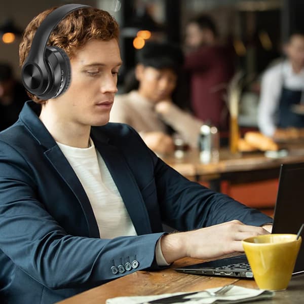 Trådløst Bluetooth-headset med mikrofon, sammenleggbar design Bluetooth 5.0-hodetelefoner for HiFi-stereolyd, justerbart hodebånd med støydemping black