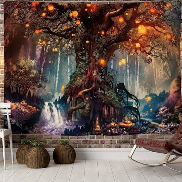 Magisk Skogsväv Livets Träd Gobeläng Psykedelisk Väggbonad Gobeläng För Sovrum (130x150cm)