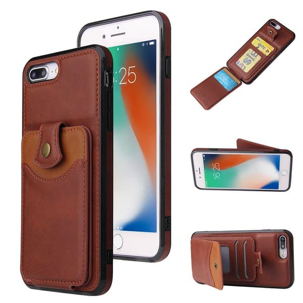 iPhone 8 Plus - Gennemtænkt Cover med Kortholder Mørkebrun