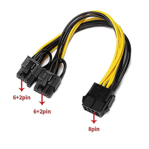 CPU 8-pin til 2x8-pin (6+2) Grafikkort til Miner Dobbelt PCI-e PCIe 8-pin Strømforsyningssplitterkabel Co