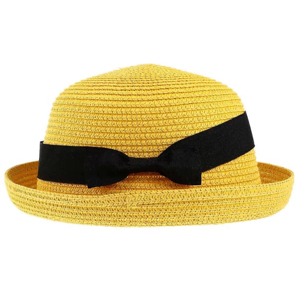 Mode Kvinder Piger Sløjfe Roll-up Bred Skygge Dome Strå Sommer Solhat Bowler Strand (Gul)