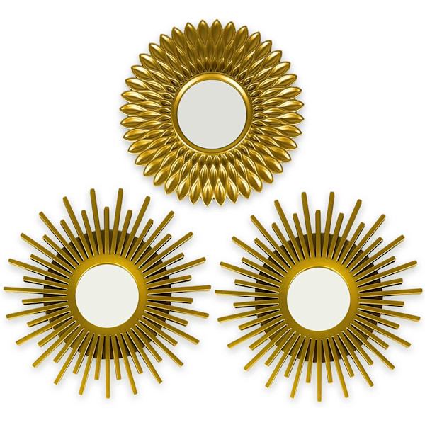 3-pack Speglar för Vardagsrum, Heminredning & Sovrum|Guld Runda