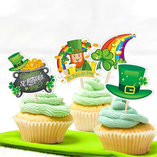 12 stk. St. Patrick's Day kagepynt festkageindsatser dessertpynt festival kagepynt