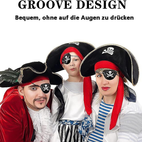 Kvalitetsmaterial Ögonmasker, Portabla Återanvändbara Pirattema För Rollek Äventyr, Dansk Design Unika Ögonlappar, Svart Och Vit Justerbar