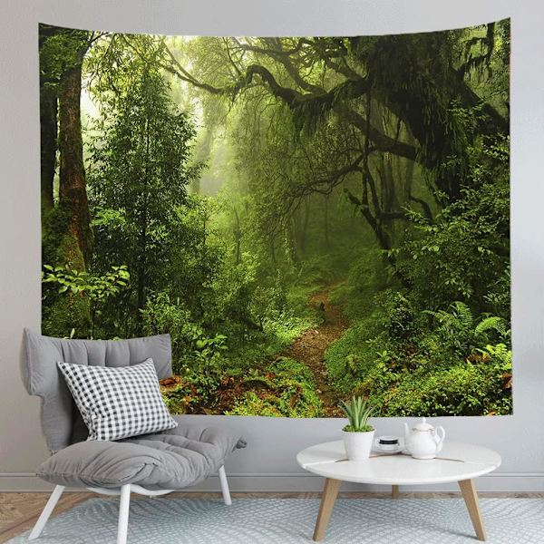(150x200cm, 59\"X79\") Skogsväv Stor Grön Träd Vit M
