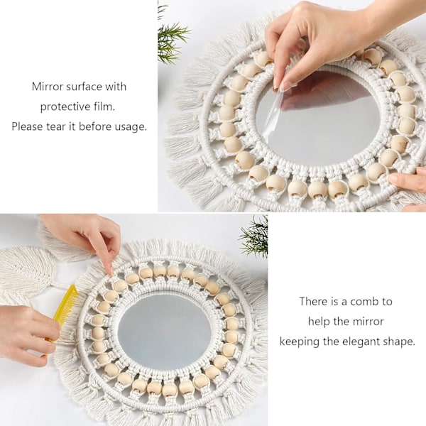Bohemisk Macramé Väggspegel, Underbar Minimalistisk Design, Högkvalitativt Bomullshantverk, Stilfull Miljövänlig Dekor, Idealisk Retrostil för Hemmet