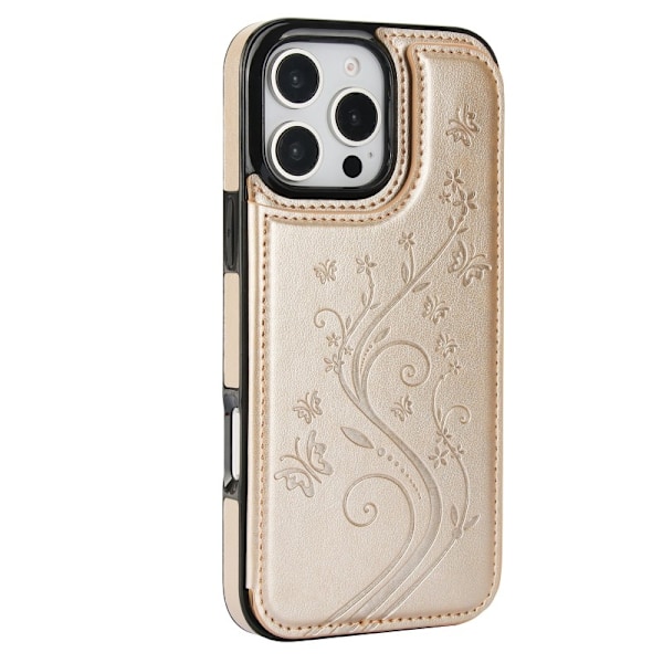iPhone 16 Pro Max Støtsikkert Deksel Kortholder 3-ROM Flippr V2 - Gull