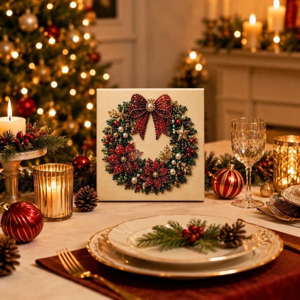 Juleperle- og diamantmalingssett, DIY-perlekunstsett for voksne—Julekrans ChristmasWreath
