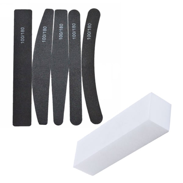 5st nagelfilar dubbelsidiga - 100/180 + Bufferfil Svart