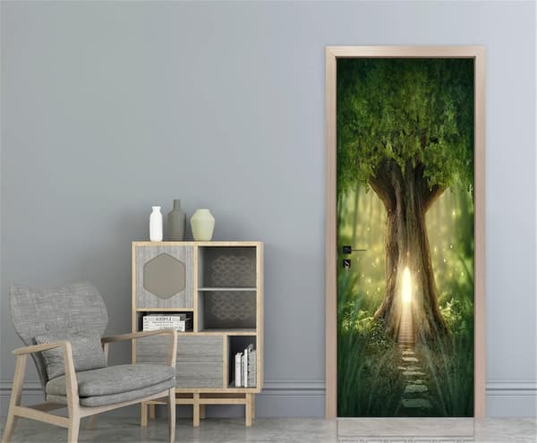 77x200cm 3D Konst Fantasy Trähus Dörrdekaler Väggmålning Ph
