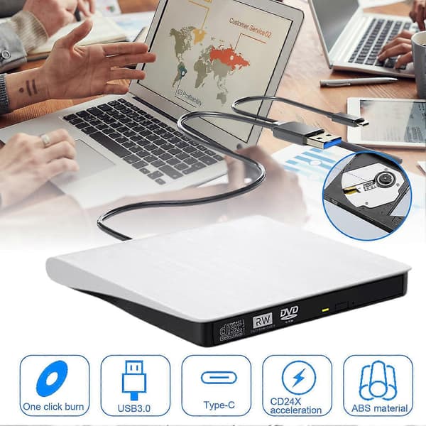 Ekstern DVD-drev Bærbar Højhastigheds Læse Skrive Et-klik Brænding Rewritable Type-C USB 3.0 DVD/VCD/Compact Disc-RW Brænder Skriver Afspiller Computer