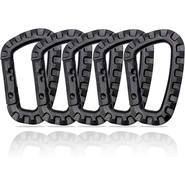 Set med 5 plastkarbinhakar - Svart - D-formad.