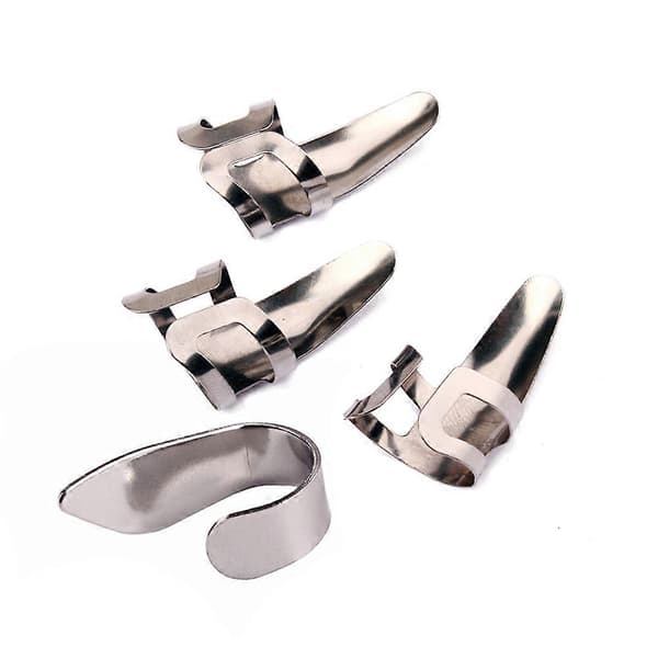 4st tum- och fingerplektrum i rostfritt stål för gitarrspel (silver)