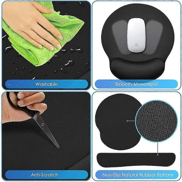 Musematte, Ergonomisk musematte + tastatur håndleddsstøtte sett for datamaskin/laptop, Sklisikker gummibase minneskum håndleddsstøttesett for lindring Getti