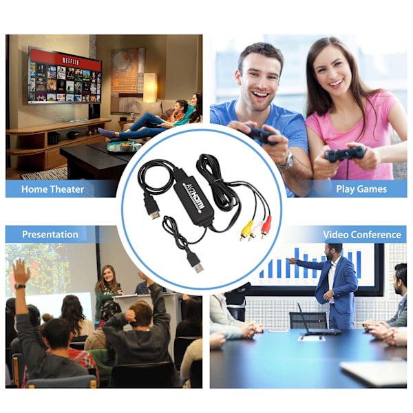 Komposit till HDMI-adapter, enkel uppgradering för dina klassiska spel och media, stöder 1080P med fantastisk klarhet, Plug and Play för omedelbar användning
