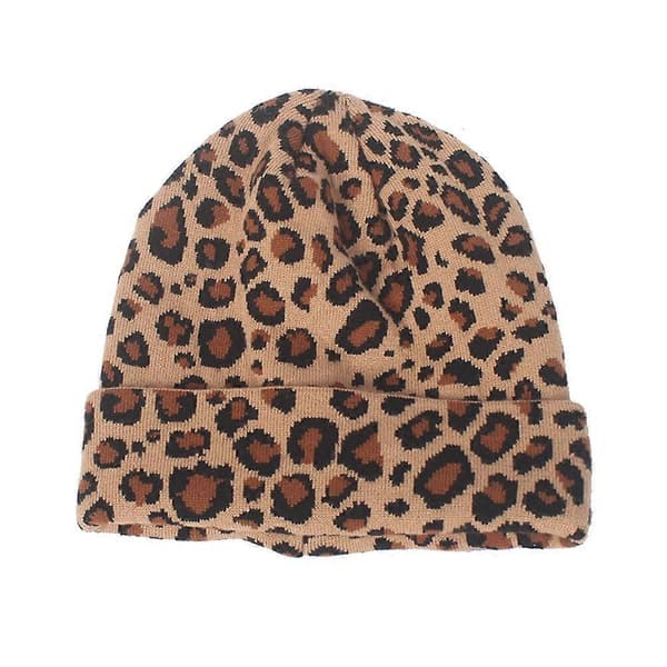 Kamel Leopard Dame Ull Strikket Lue Dame Varm Strikket Mote Lue for Høst Vinter