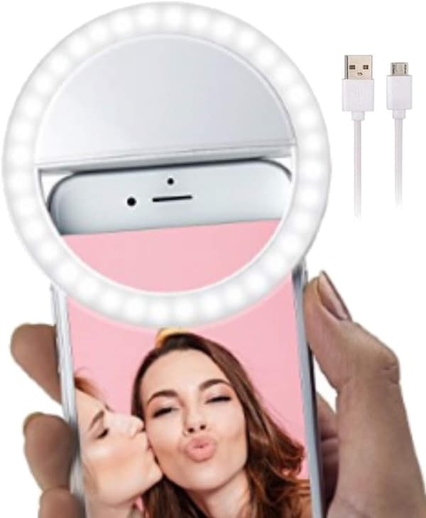 1 stk. hvid genopladelig selfie-clip-ringblitz til smartphone