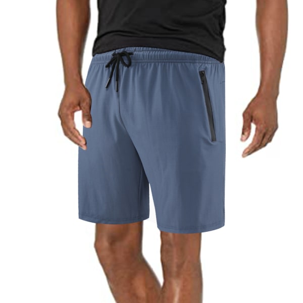 Blå löparshorts för män med blixtlåsfickor Quick Dry Gym
