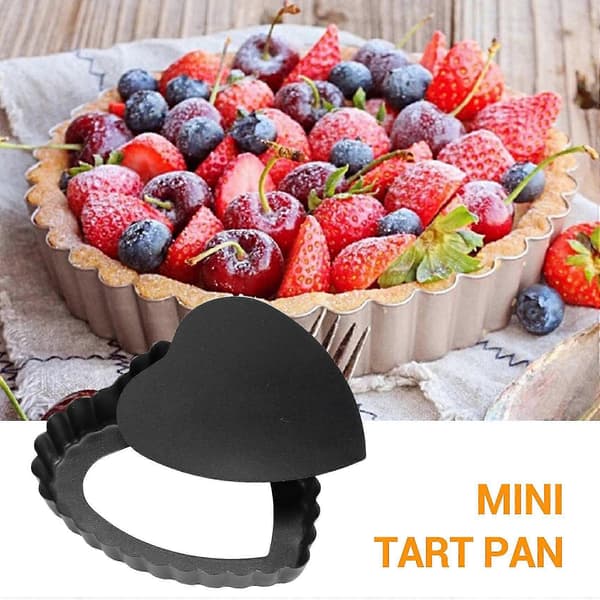 Tarteformsett for baking, 6 stk 10,5 cm hjerteformede terteformer, non-stick quicheform i karbonstål