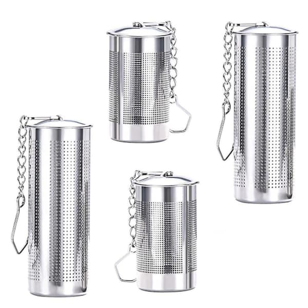 4 stk. Tefilter for løs te, tefilter med lokk, rustfritt stål tefilter med kjedekrok, T