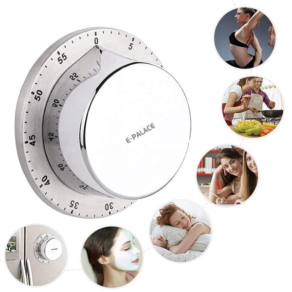 Smart Focus Timer, Mekanisk kökstimer med nedräkningspåminnelse, Högljudd larm i rostfritt stål för effektiv matlagning, Inga batterier krävs (Elegant