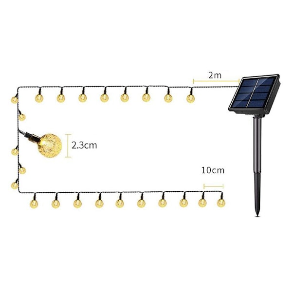 Solarslingor för Utomhusbruk, Automatisk På/Av Super Stark LED Vattentät Prestanda, Kristallkula Utomhus Solcellsdrivna Dekorationer för Trädgård, Uteplats,