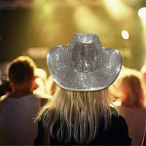 Diskokuglehat, glitrende rumcowgirlhat med glimmer, spejlkuglehat til kvinder og mænd til festtilbehør