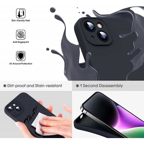 iPhone 13 Gummibelagd Mattsvart Skal Kameraskydd Liquid - Svart