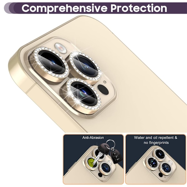 För iPhone 16 Pro 16 Pro Max Kamera Linsskydd härdat glas+metallring - Guld Guld