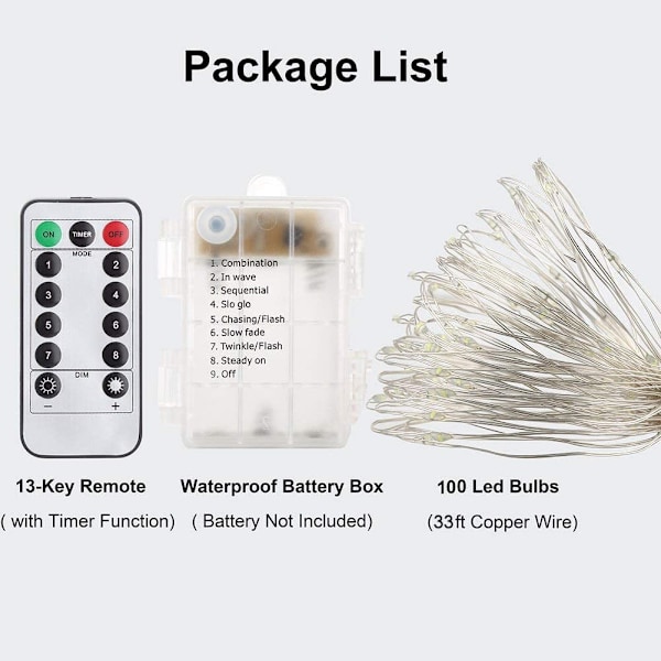 Bärbara Ljusslingor med Fe-tema, 100 LED Kallvita Blinkande Ljus med Timer och Fjärrkontroll för Inomhus- och Utomhusdekoration