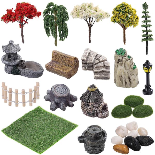 1 sæt fehave-miniaturer terrariumindretning minihaveindretning miniaturefigurer fehavetilbehør