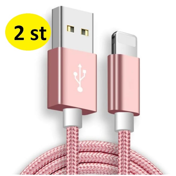 2 st långa 3m iphone kabel rosa