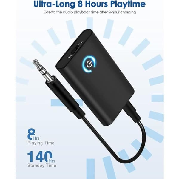 Bluetooth-sender og -mottaker, 2-i-1 Bluetooth-lydadapter, mini bærbar 3,5 mm jack dobbelkoblingssender kompatibel med Bluetooth-lyd