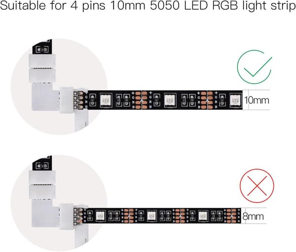 L-formede LED-stik til SMD RGB LED-strips, solid loddefri forbindelse varmebestandigt materiale til retvinklet hjørne lige linjeforlængelse