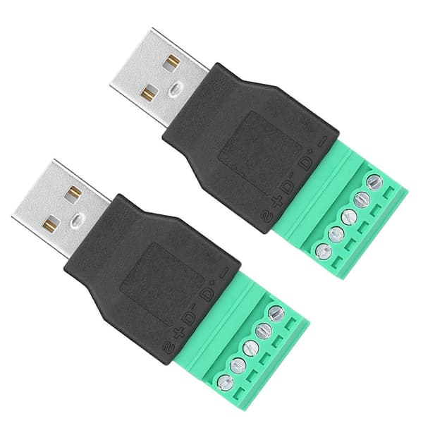 2 kpl USB-urosliitin 5-napaiseen ruuviliitinadapteriin