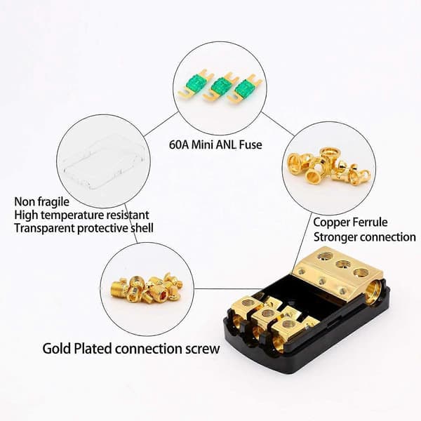 1 ind 3 ud 0/4 AWG til 4/8 AWG Audio Strøm Sikringsholderboks med 60A Mini Sikringer til Biler Både
