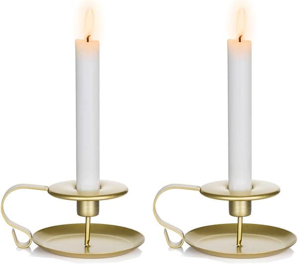2 Stykker Gull Vintage Smidd Jern Kjegleformet Lysestake Hylle