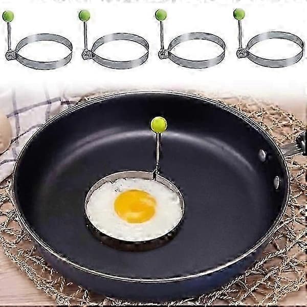 4-pakning Stekte Eggeringer Form Non-Stick For Stekeplate, Sirkel Eggeform Med Håndtak, Rustfritt Stål Eggeform