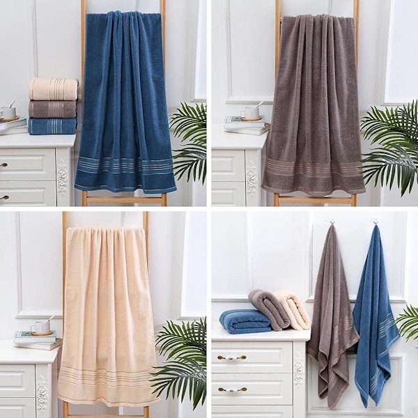 Badhandduk Badlakan i 100% Bomull, Stor Storlek Mjuk Lyx och Mycket Absorberande, för Bastu Dusch Simning (70x140CM, Blå+Grå+Beige)