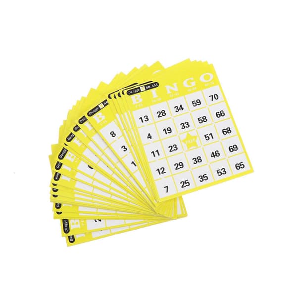 Bingo-peli luovat arpajaisbingopaperipelikortit ystäville (satunnainen väri)