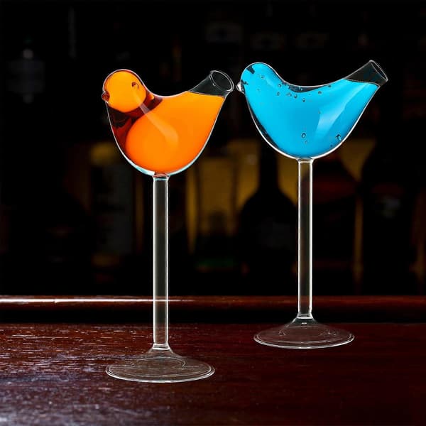 2 stk. fugleformede glaskopper cocktailglas bægre cocktailholdere (gennemsigtig)