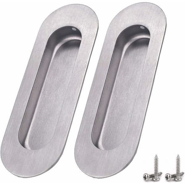 2-pack skjutdörrhandtag oval infälld satinborstad rostfri