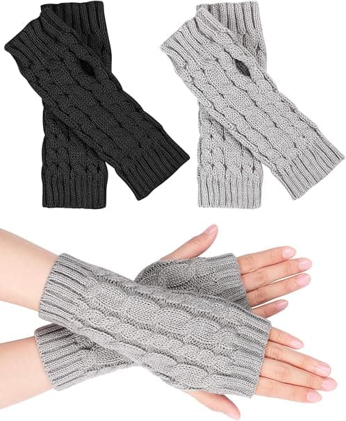 2 par fingerløse handsker strikket cashmere håndledsvarmere sort an