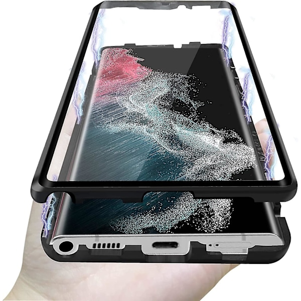 Magnetiskt Skal för Samsung S22 Ultra, Härdat Glas Dubbelsidigt Telefonskal med Skärmskydd purple