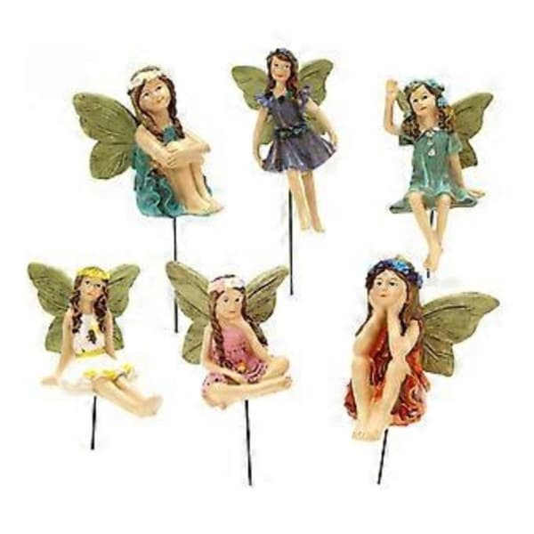 6 stk. Mini Fe-figurer Søde Klare Mønstre Harpiks Miniature Fe-skulptur til Fe-havetilbehør