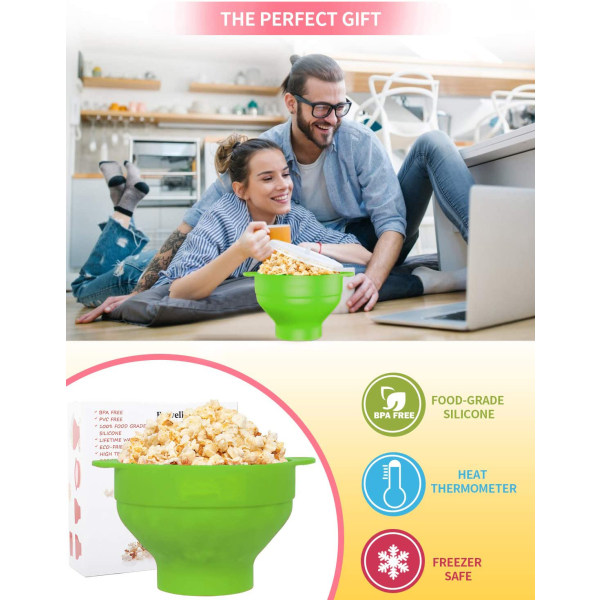 Mikrovågs silikon popcornmaskin med lock och handtag